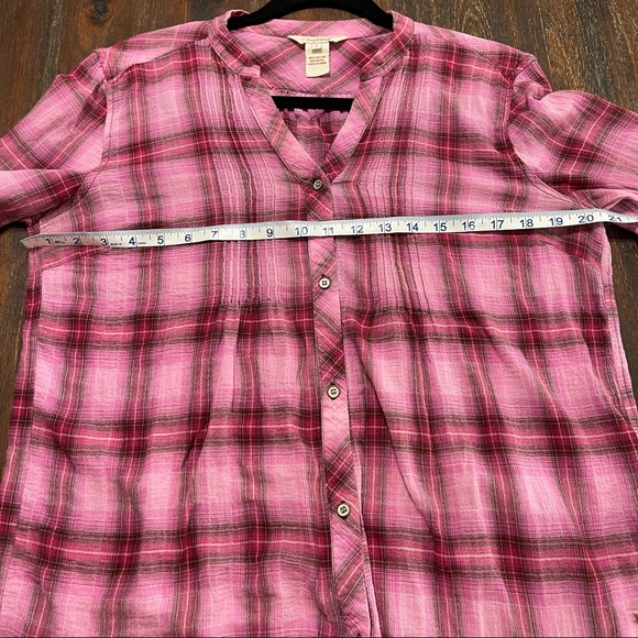 Sundance Pink plaid v neck button down pleated blouse S light dark pink brown - Picture 8 of 10